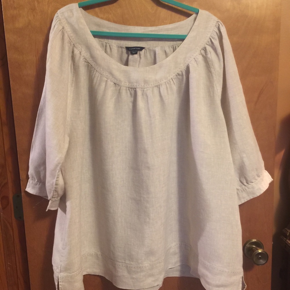 100% LINEN EUC LANDS END SIZE 20-22 KHAKI TOP